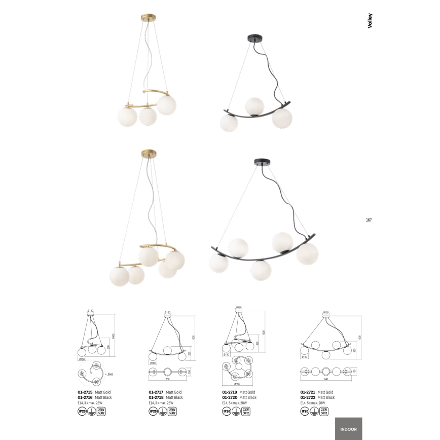 Redo 01-2715 - Suspension filaire VOLLEY 3xE14/28W/230V doré