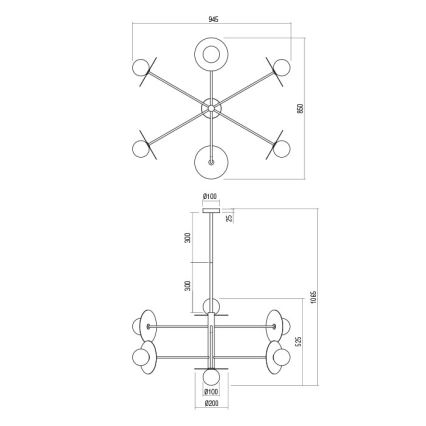Redo 01-2734 - Lampadario a sospensione con supporto rigido PLATO 6xG9/10W/230V nero