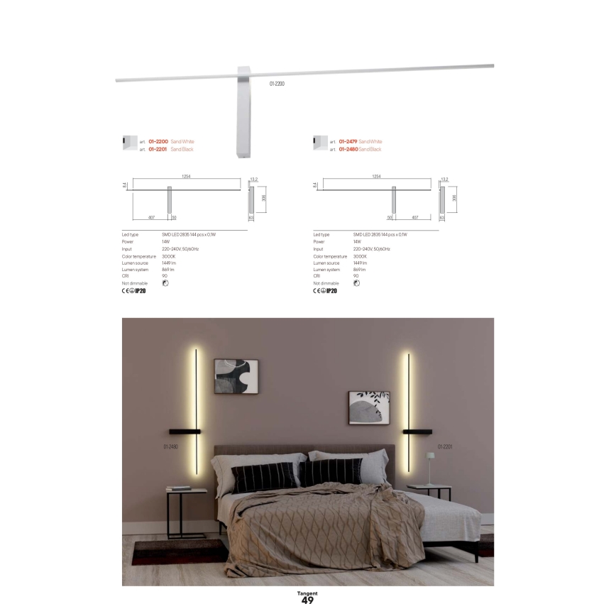 Redo 01-2746 - Applique murale LED TANGENT LED/13W/230V IRC 90 blanc