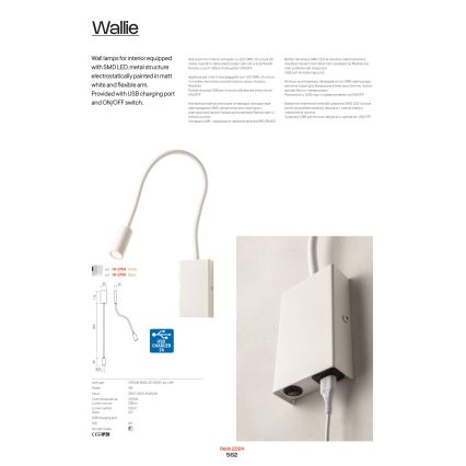 Redo 01-2755 - Lampada flessibile LED WALLIE LED/3W/230V USB CRI 90 nera