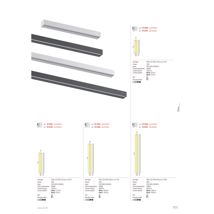Redo 01-2764 - Applique a parete LED PLOT LED/31W/230V 90 cm bianca