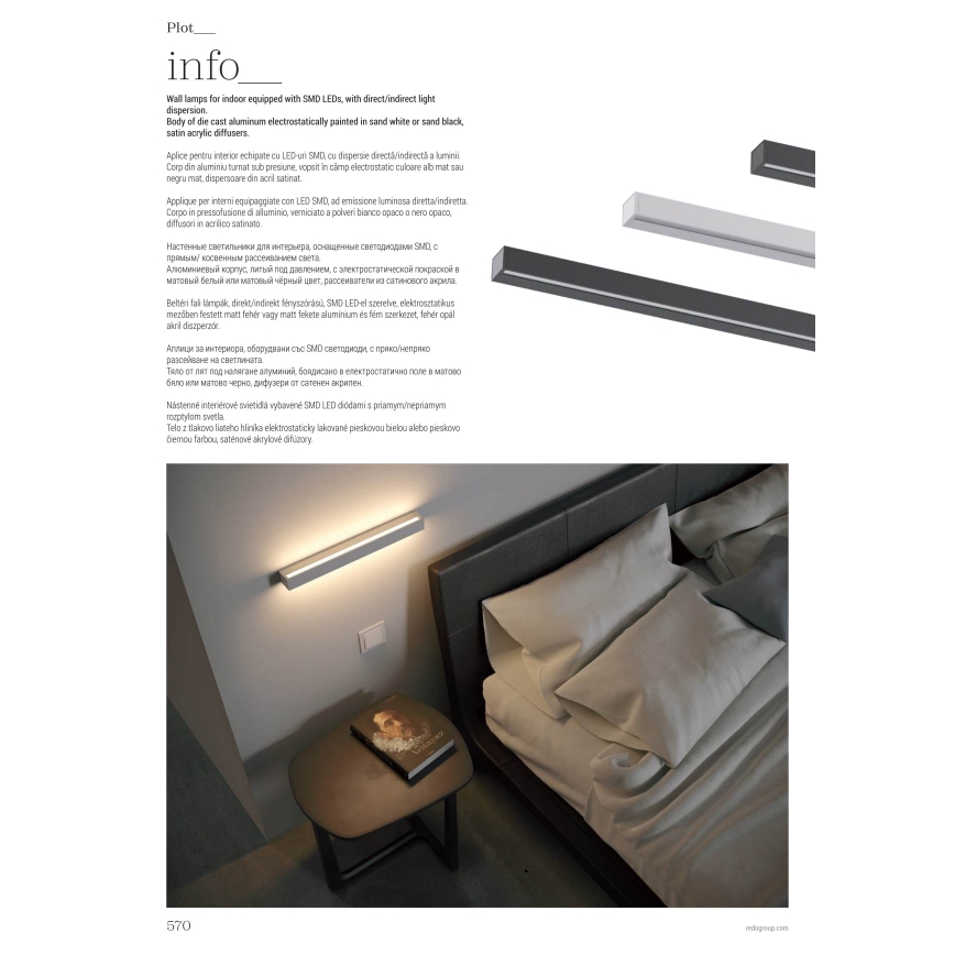 Redo 01-2766 - Applique murale PLOT LED, 35 W, 230 V, 120 cm, blanche