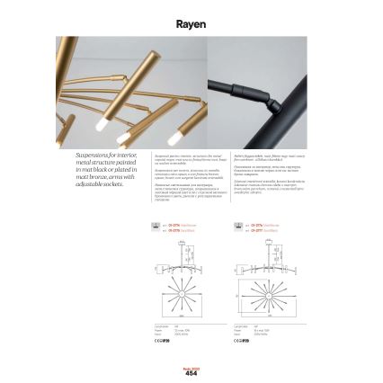 Redo 01-2774 - Suspension avec tige RAYEN 12xG9/10W/230V bronze