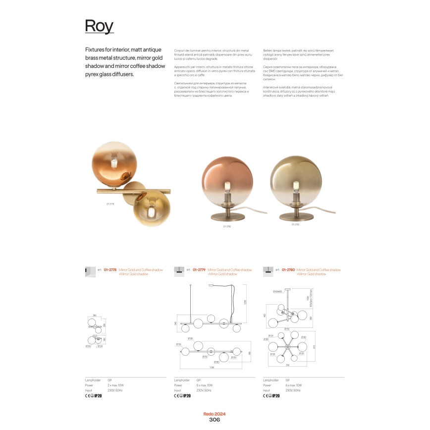Redo 01-2784 - Lampe de table ROY 2xG9/10W/230V