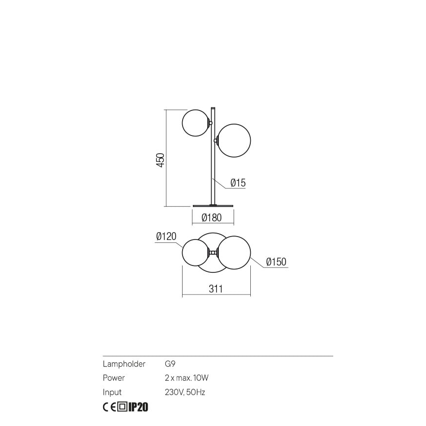 Redo 01-2784 - Lampe de table ROY 2xG9/10W/230V