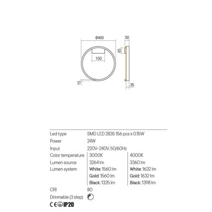 Redo 01-2819 - Applique murale LED dimmable FEBE LED/24W/230V noire