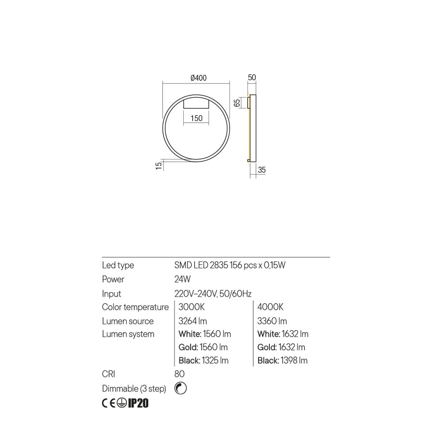Redo 01-2819 - Applique murale LED dimmable FEBE LED/24W/230V noire