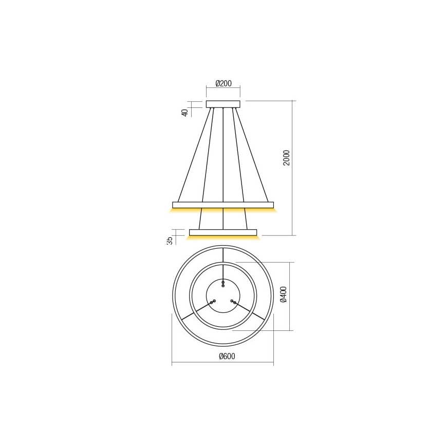 Redo 01-2889 - Lampadario a sospensione con filo LED dimmerabile FEBE LED/62W/230V oro