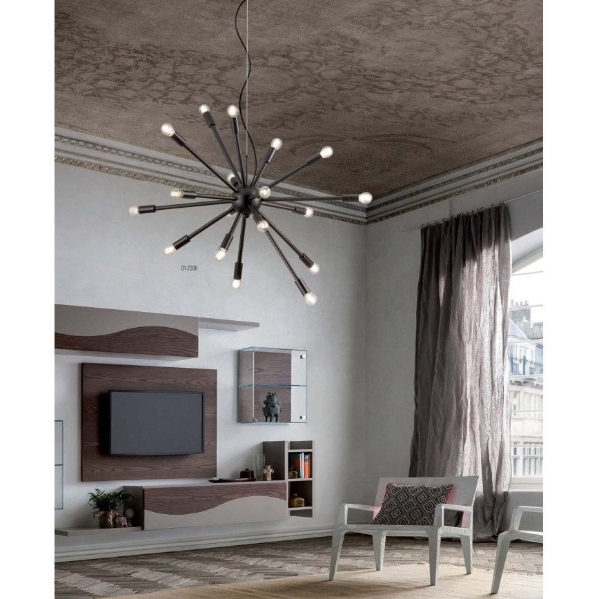 Redo 01-2936 - Lampadario a sospensione con filo STELLAR 18xE14/25W/230V nero