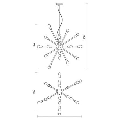 Redo 01-2936 - Lampadario a sospensione con filo STELLAR 18xE14/25W/230V nero