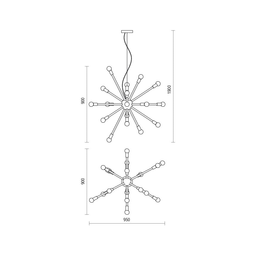 Redo 01-2936 - Lampadario a sospensione con filo STELLAR 18xE14/25W/230V nero