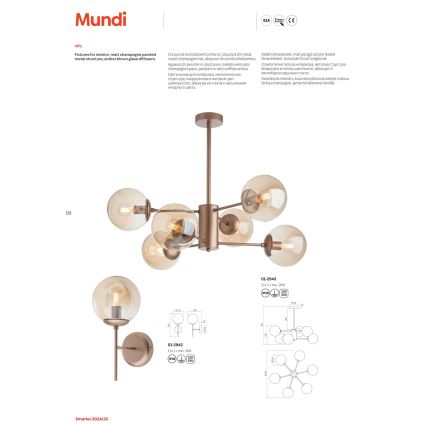 Redo 01-2942 - Applique murale MUNDI 1xE14/28W/230V cuivre