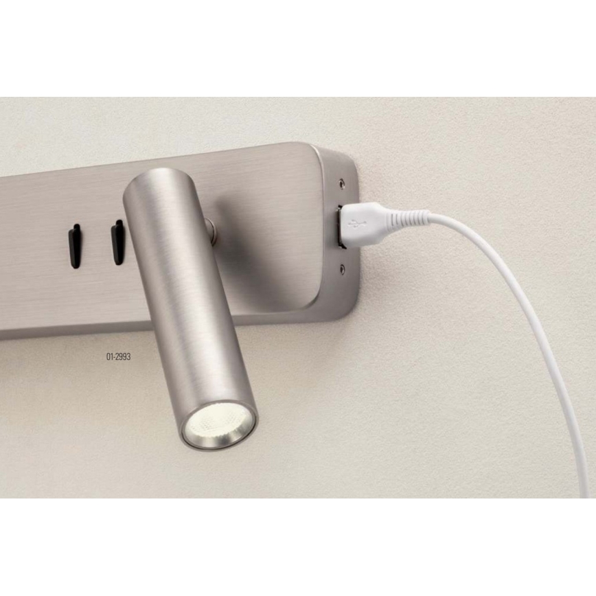 Redo 01-2993 - Applique da parete LED OASIS LED/3W/230V + 1xG9/10W USB CRI 90 cromo lucido