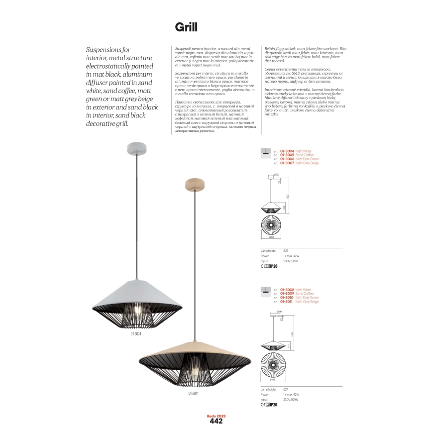 Redo 01-3009 - Lampada a sospensione su cavo GRILL 1xE27/42W/230V Ø 49,5 cm nero/marrone