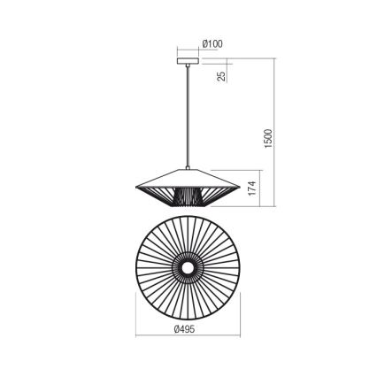 Redo 01-3011 - Pendelleuchte an Kabel GRILL 1xE27/42W/230V Ø 49,5 cm schwarz/beige
