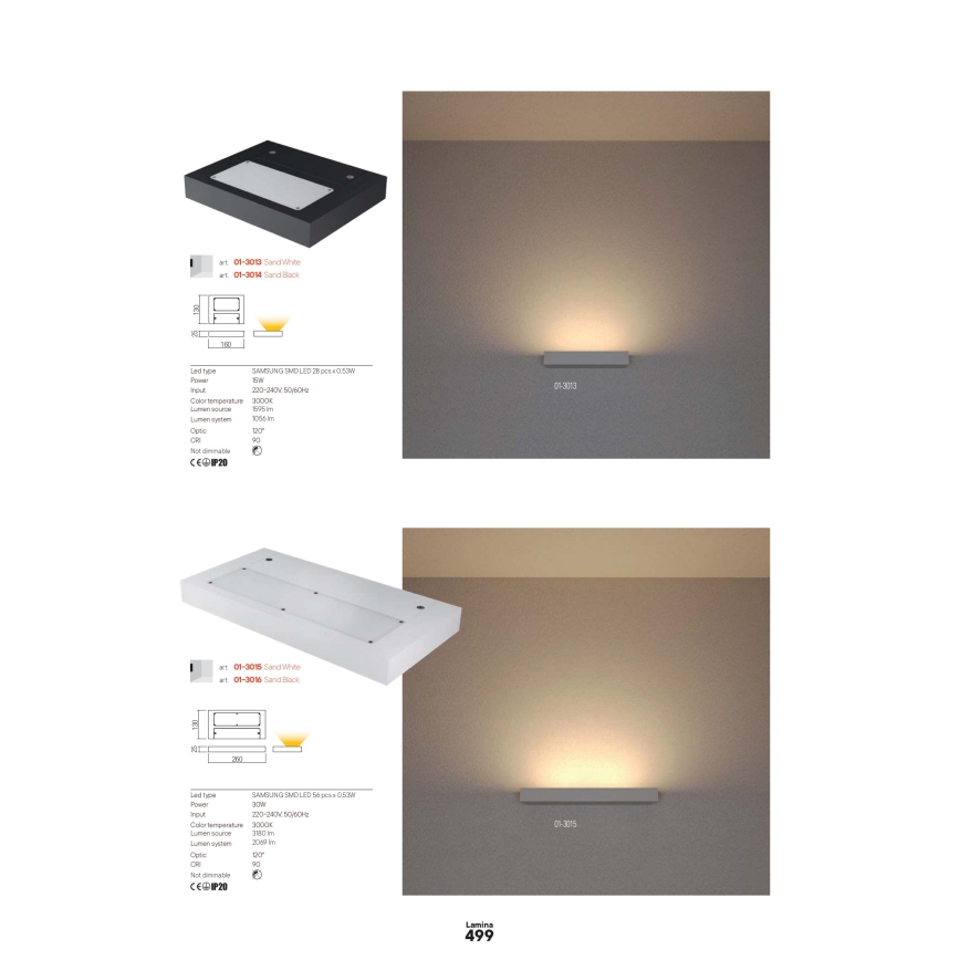 Redo 01-3016 - Applique da parete LED LAMINA 2xLED/15W/230V CRI 90 nera