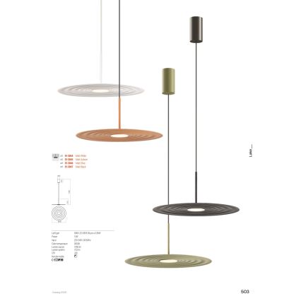Redo 01-3044 - Suspension LED sur câble LAKE LED/13W/230V CRI 90 Ø 50 cm blanche