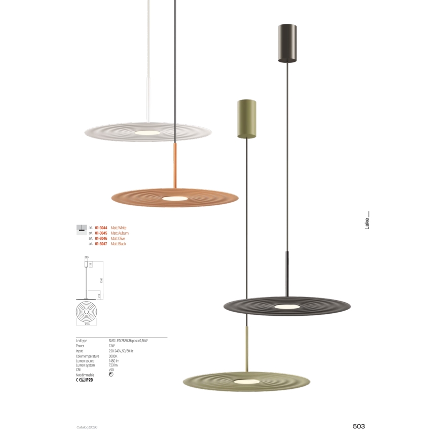 Redo 01-3044 - Suspension LED sur câble LAKE LED/13W/230V CRI 90 Ø 50 cm blanche