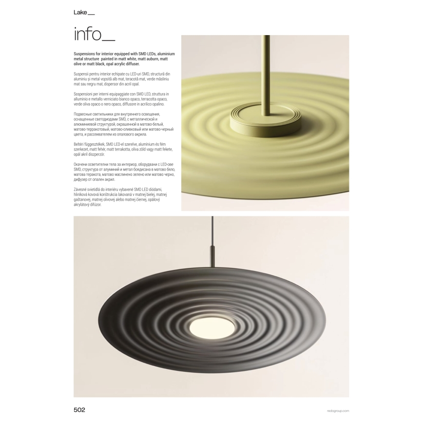 Redo 01-3045 - Lampadario LED su cavo LAKE LED/13W/230V CRI 90 Ø 50 cm arancione