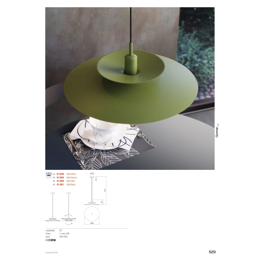 Redo 01-3049 - Lampadario a sospensione con cavo GUNNAR 1x E27/42W/230V diam. 50 cm arancione