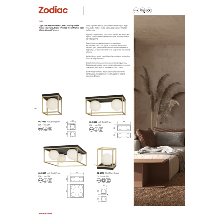 Redo 01-3054 - Plafonnier ZODIAC 2xE14/28W/230V