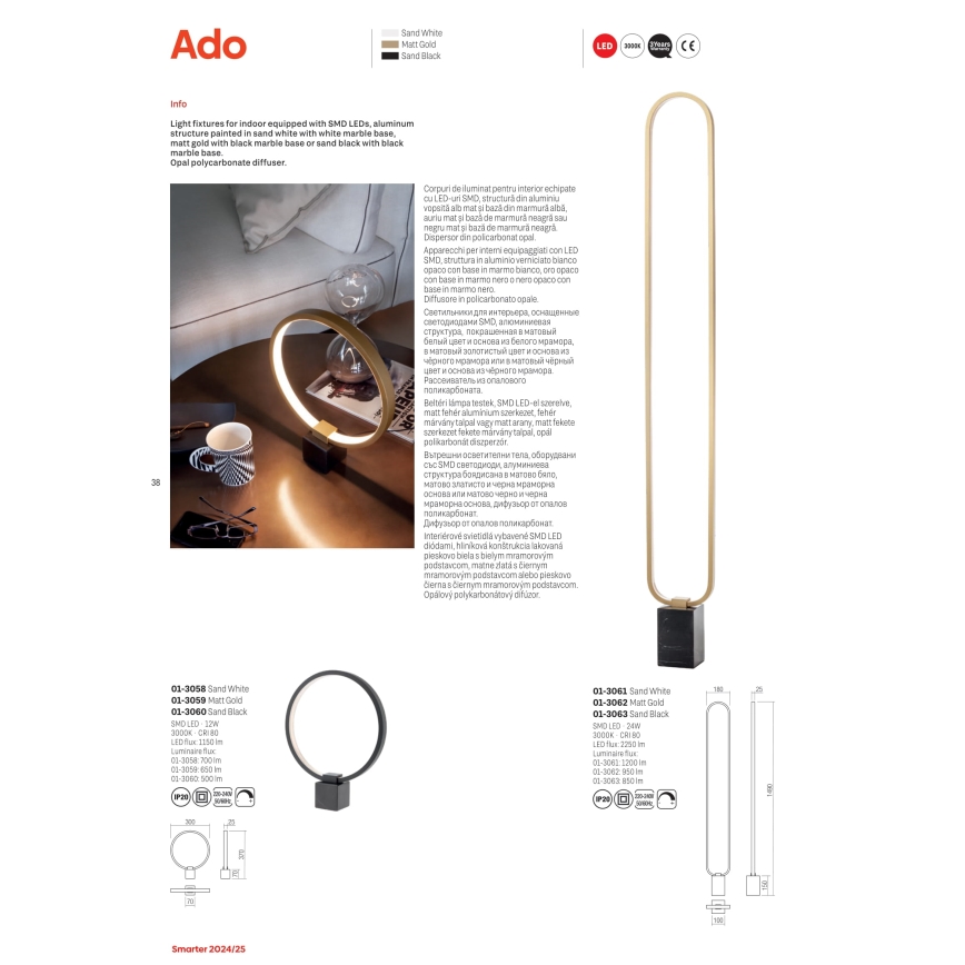 Redo 01-3063 - Lampada da terra dimmerabile a LED ADO LED/24W/230V nero
