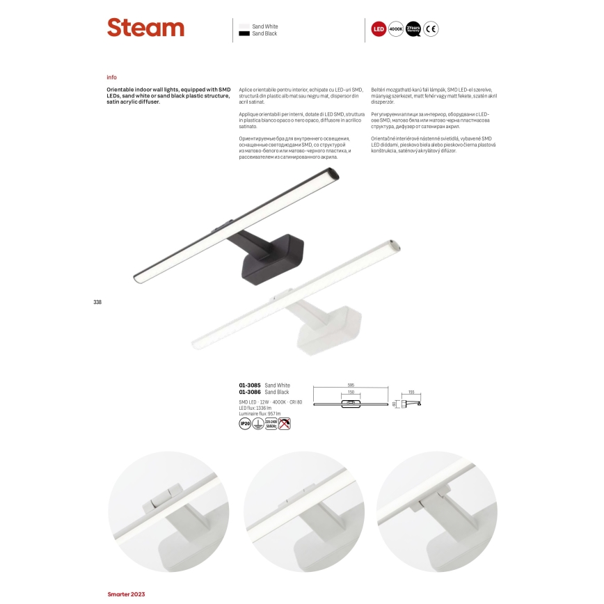 Redo 01-3085 - Lampe LED pour tableau STEAM LED/12W/230V 59,5 cm blanche