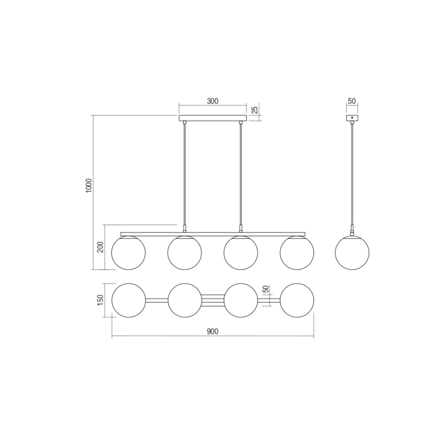 Redo 01-3155 - Lampadario a sospensione con filo BOWLING 4xE27/42W/230V oro