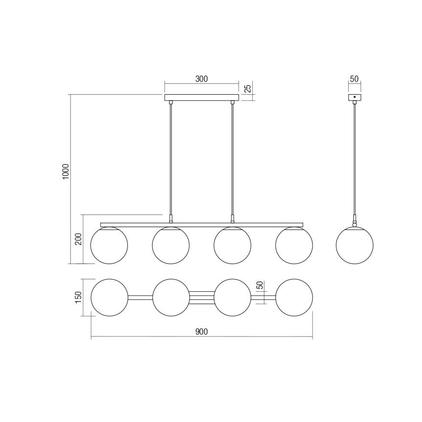 Redo 01-3156 - Suspension filaire BOWLING 4xE27/42W/230V noir