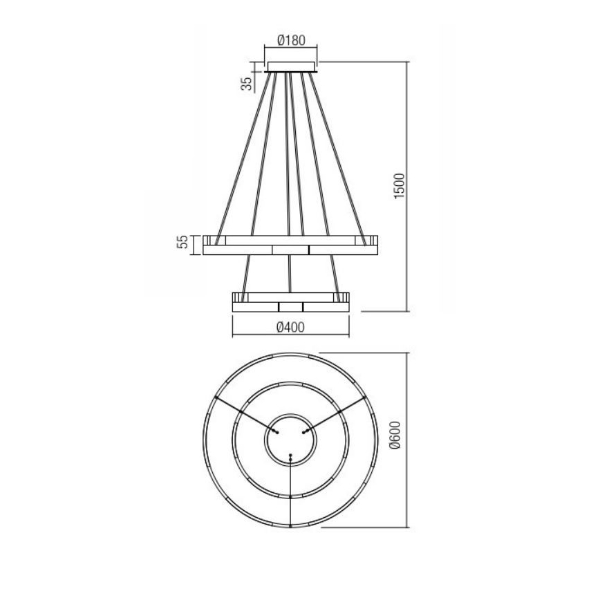 Redo 01-3179 - Lampadario a sospensione con filo LED dimmerabile CASTLE LED/60W/230V nero