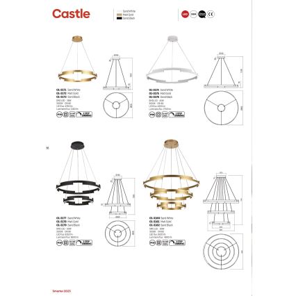 Redo 01-3181 - Lampadario a sospensione con filo LED dimmerabile CASTLE LED/80W/230V oro