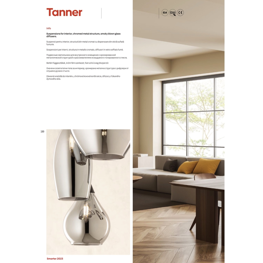 Redo 01-3194 - Suspension filaire TANNER 6xE14/28W/230V d. 47,2 cm