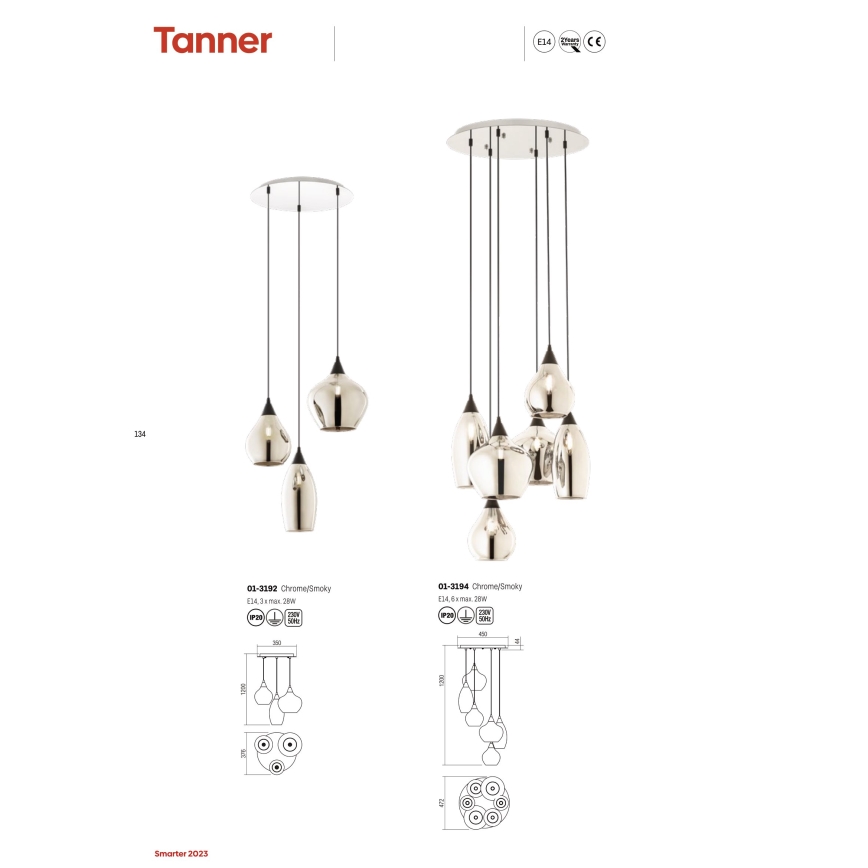 Redo 01-3194 - Suspension filaire TANNER 6xE14/28W/230V d. 47,2 cm
