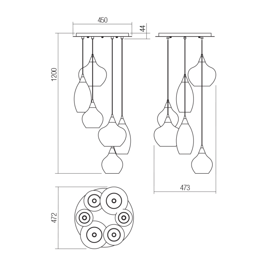Redo 01-3194 - Suspension filaire TANNER 6xE14/28W/230V d. 47,2 cm