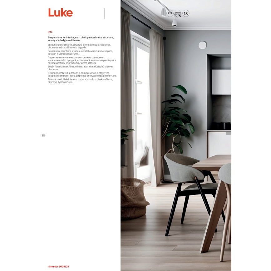 Redo 01-3197 - Suspension filaire LUKE 3xE27/42W/230V d. 46 cm noir