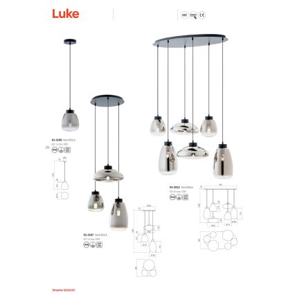 Redo 01-3197 - Suspension filaire LUKE 3xE27/42W/230V d. 46 cm noir