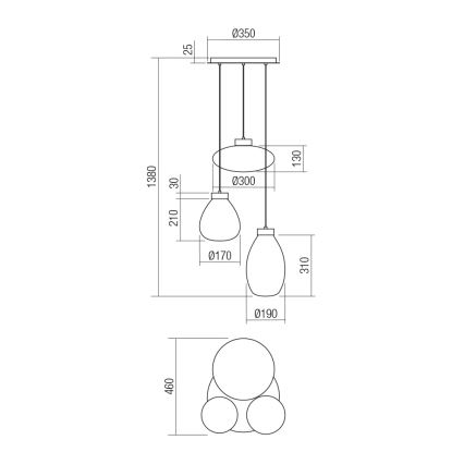 Redo 01-3197 - Suspension filaire LUKE 3xE27/42W/230V d. 46 cm noir