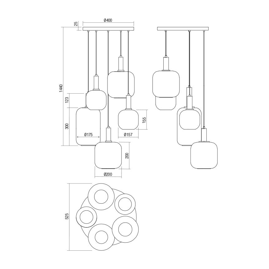 Redo 01-3214 - Suspension filaire BRINA 5xE27/23W/230V