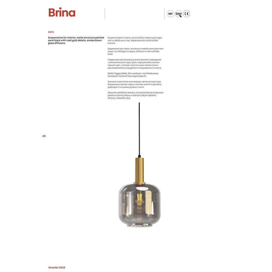 Redo 01-3215 - Suspension filaire BRINA 6xE27/23W/230V