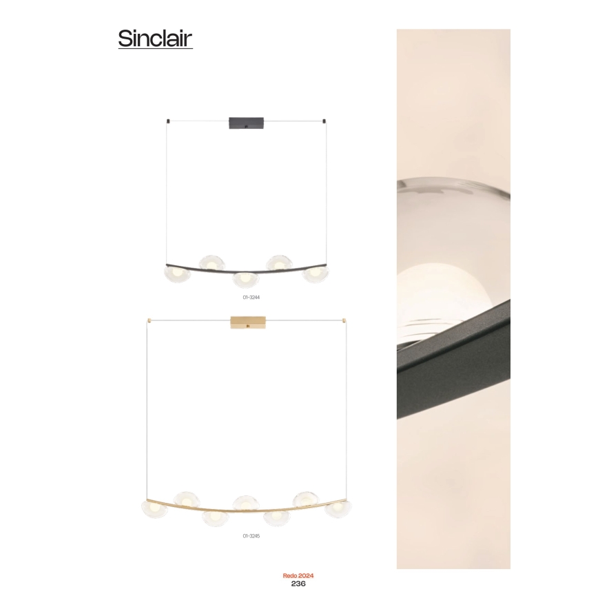 Redo 01-3244 - Lampadario a sospensione con filo LED dimmerabile SINCLAIR LED/35W/230V CRI 93 IP21 nero