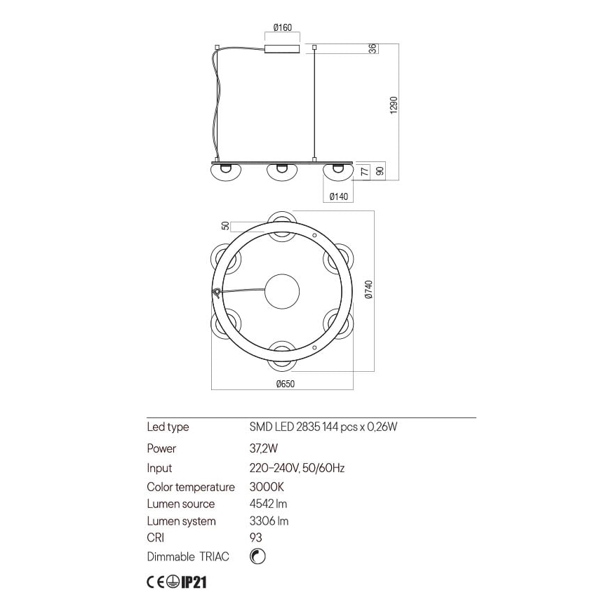 Redo 01-3248- Lampadario a sospensione con filo LED dimmerabile SINCLAIR LED/37,2W/230V CRI 93 IP21 nero