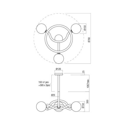 Redo 01-3256 - Deckenleuchte an Stange CONFUSIO 3xE14/28W/230V Ø 76 cm gold