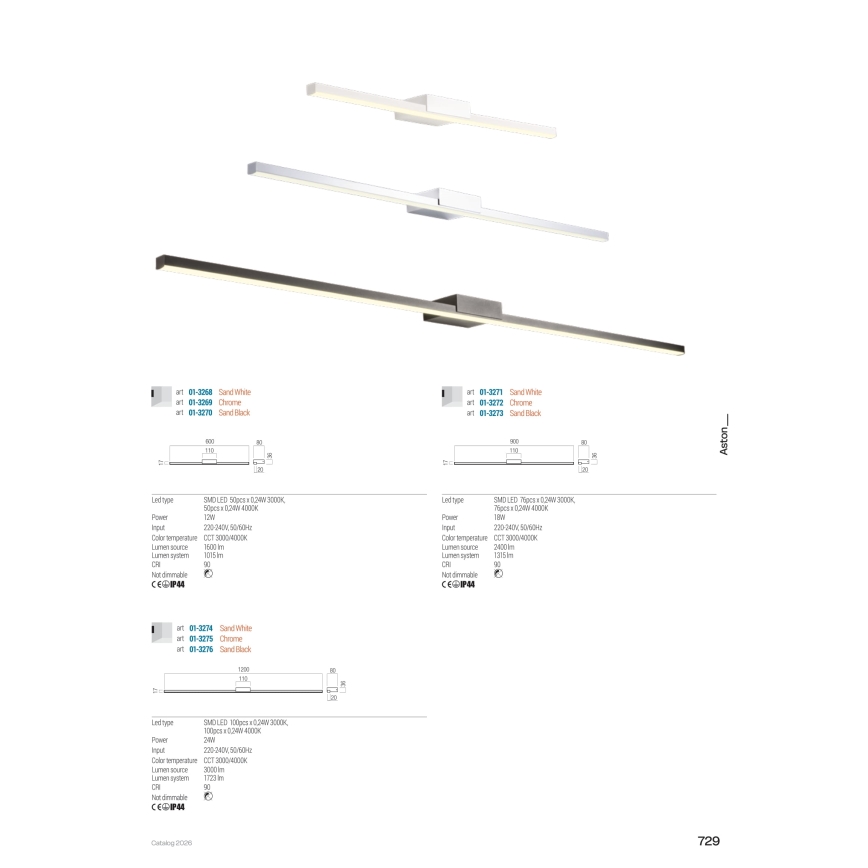 Redo 01-3276 - Applique LED pour miroir de salle de bains ASTON LED/24W/230V 3000/4000K 120 cm CRI 90 IP44 noire