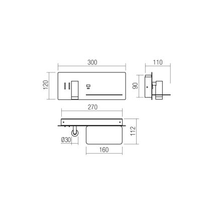 Redo 01-3316 - Luce Spot da parete a LED BROOK LED/8W/230V + LED/3W USB CRI 90 nero destra