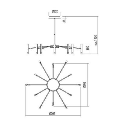 Redo 01-3448 - Dimmbare LED-Stabpendelleuchte RAYEN LED/60W/230V CRI 90 goldfarben
