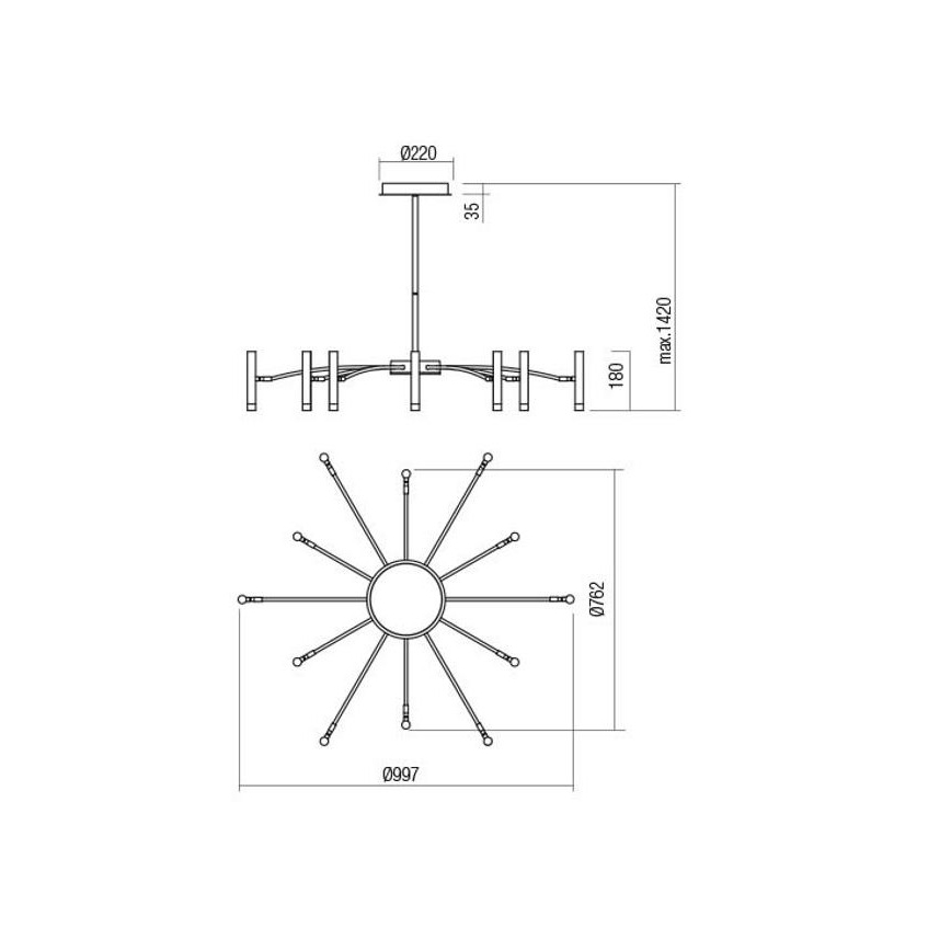 Redo 01-3448 - Dimmbare LED-Stabpendelleuchte RAYEN LED/60W/230V CRI 90 goldfarben