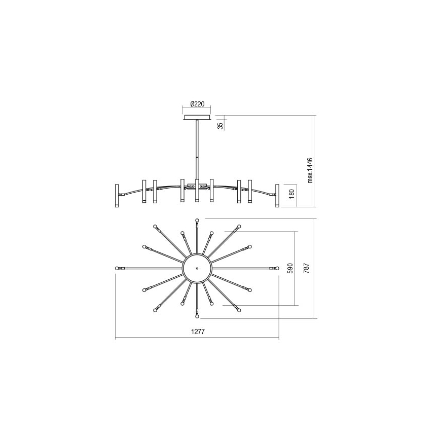 Redo 01-3450 - Lustre LED dimmable sur tige RAYEN LED/80W/230V CRI 90 doré