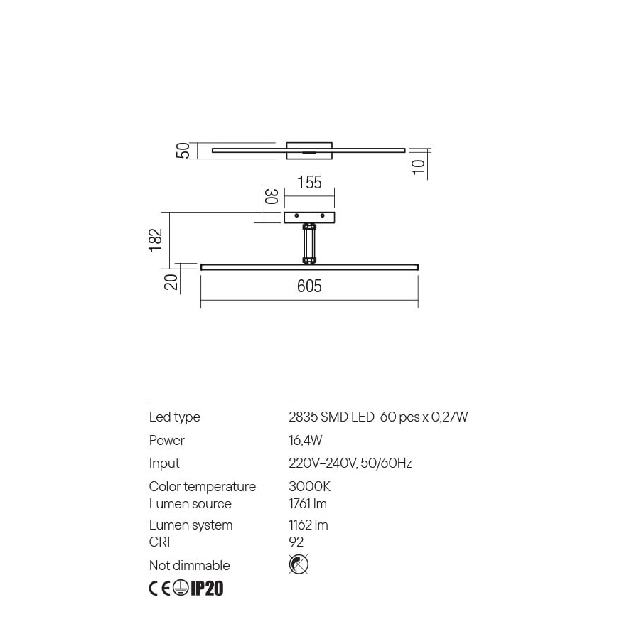 Redo 01-3462 - Applique LED pour tableau LINEAR LED/8W/230V 60,5 cm CRI 92 blanc