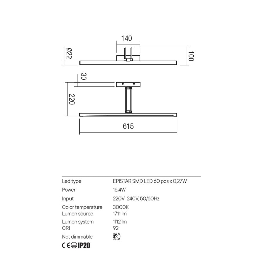 Redo 01-3470 - Lampada LED da quadro IKON LED/16,4W/230V 61,5 cm CRI 92 bianco