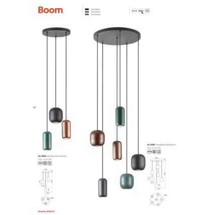 Redo 01-3480 - Suspension filaire BOOM 3xGU10/10W/230V d. 33 cm noir/vert/marron